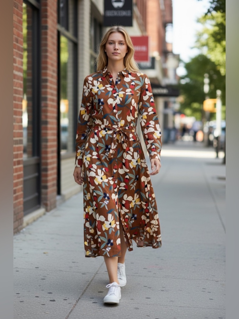 Sezane Vicky Floral Print Lined Midi Dress Long Sleeve Size 34 - Picture 1 of 5